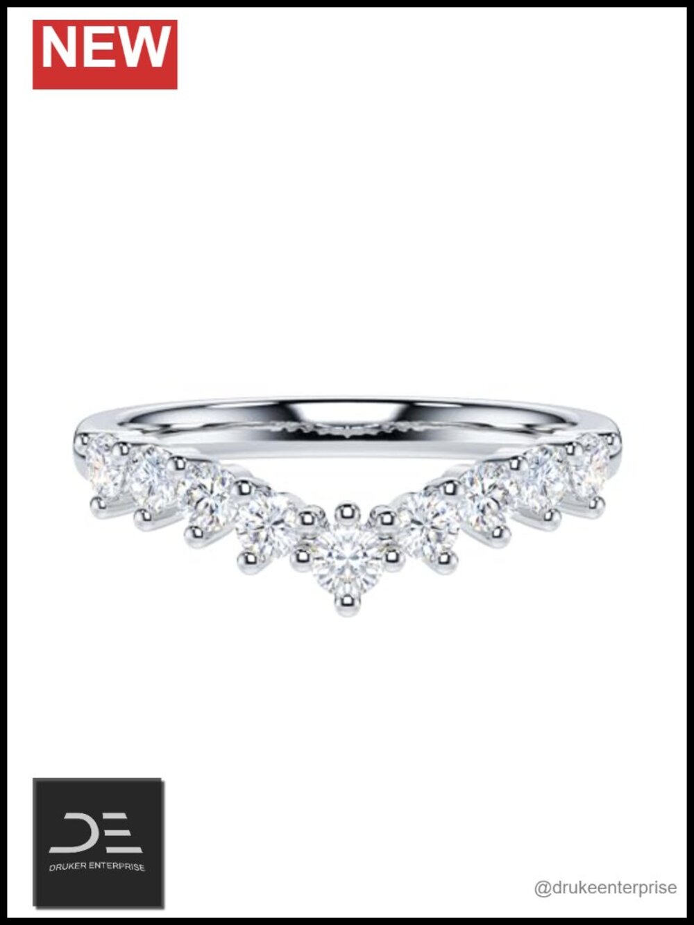 Sterling Silver Moissanite Eternity Ring Wedding Band 3-Prong V-Shape